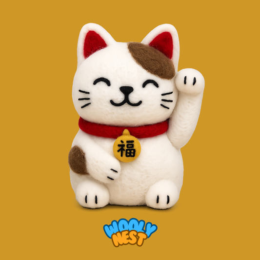 DIY Wool Felting Kit: Lucky Cat (Maneki Neko, Koban, and Fortune Cookie)